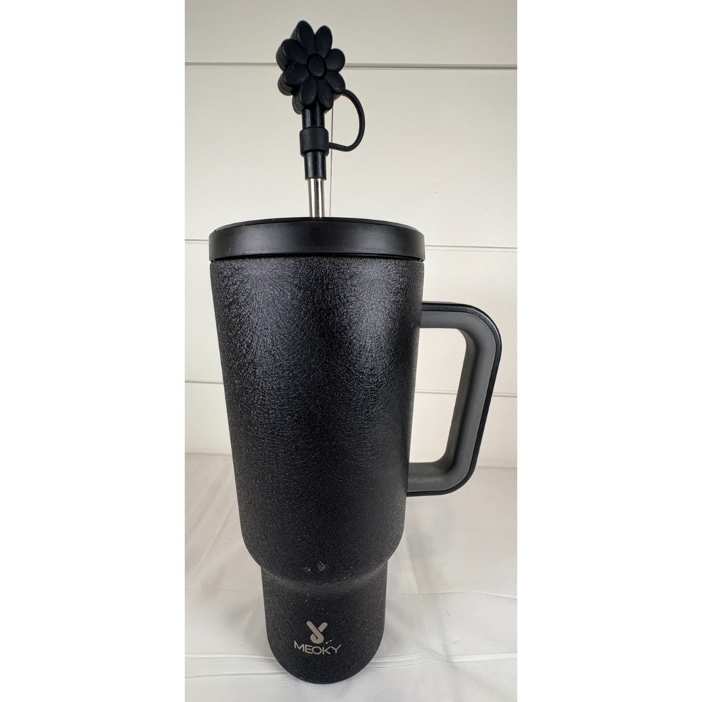 Meoky 40 oz Black Textured Aluminum Tumbler with Handle and Straw